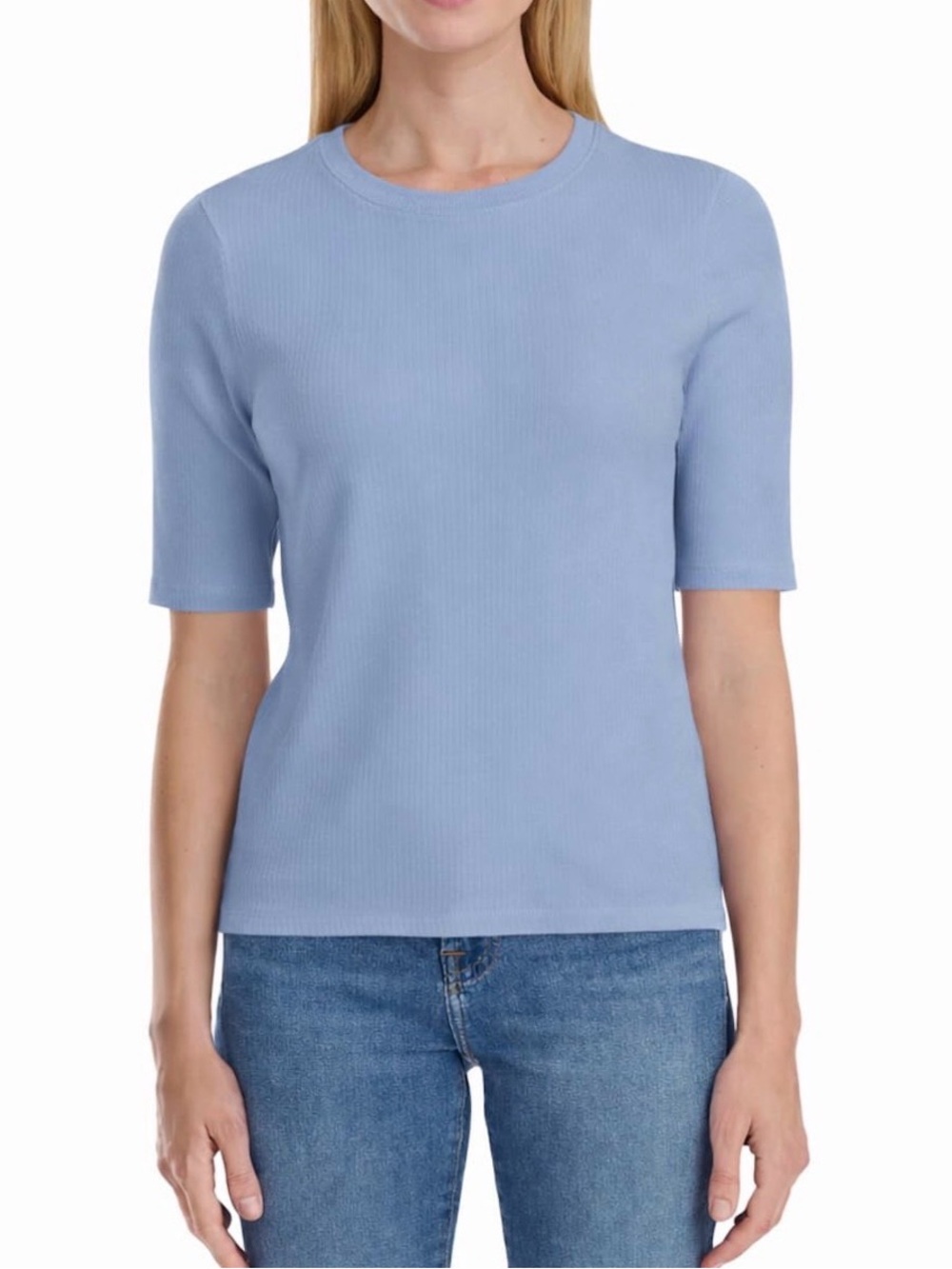 Splendid Women’s Blue Elbow Sleeve Ribbed Top, Size Large